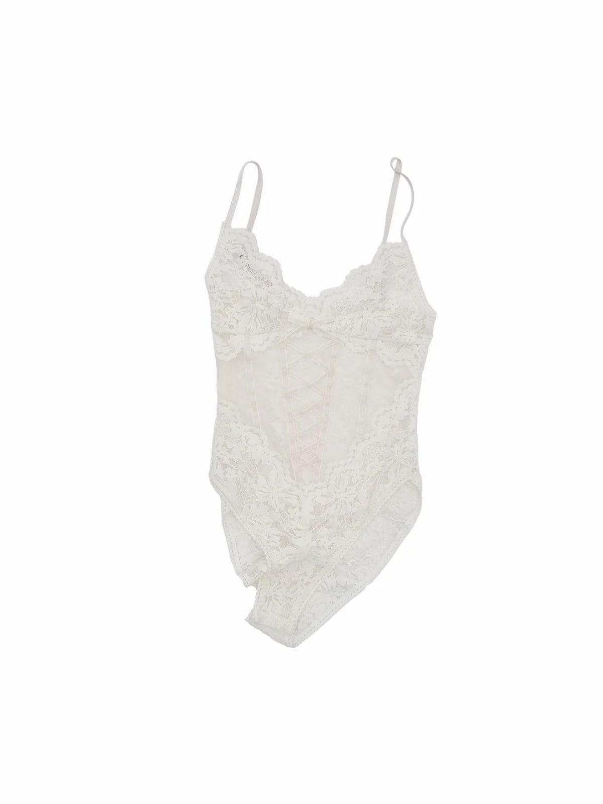 Flocked Lace V-Neck Mesh Bodysuit