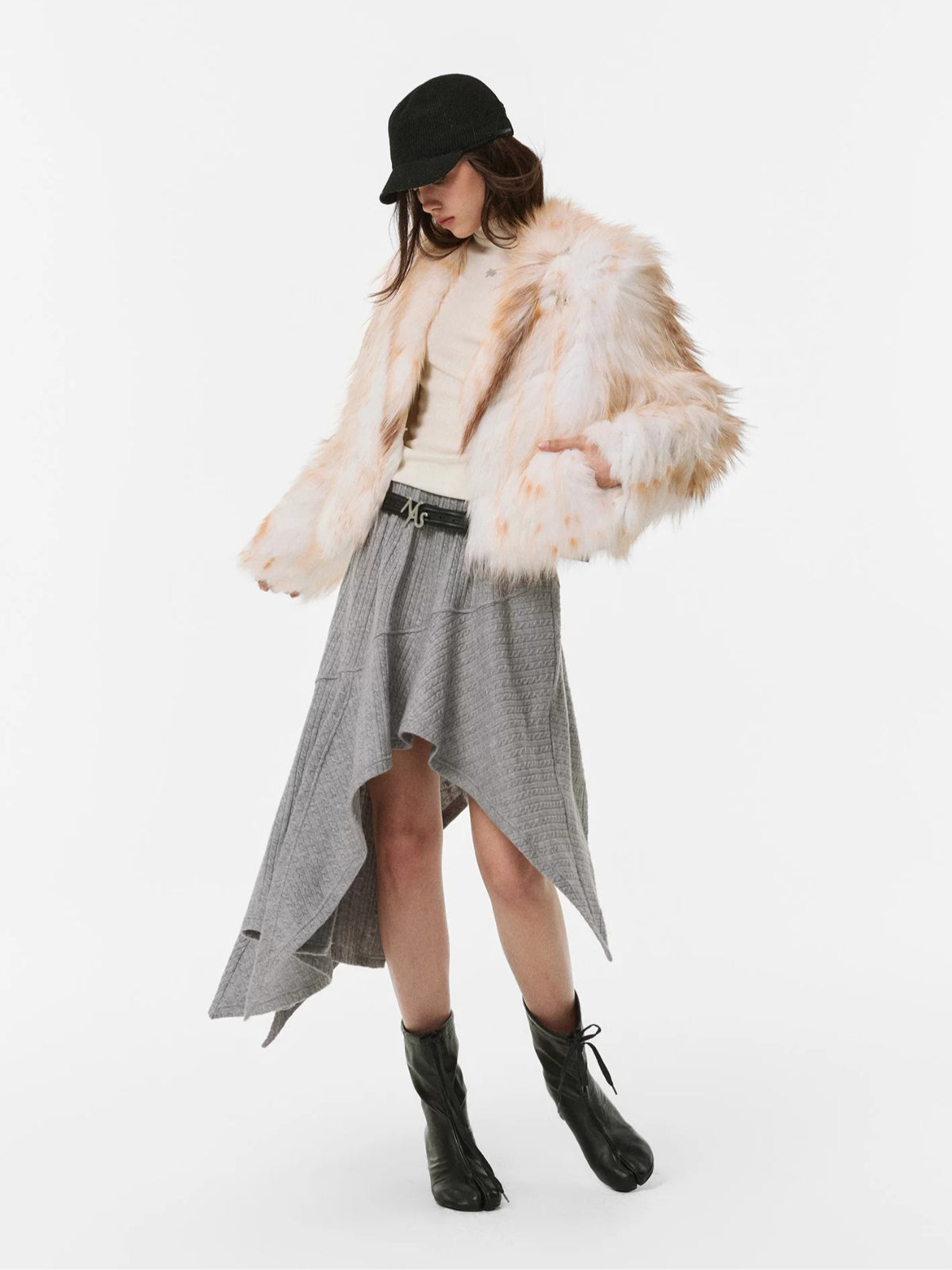 Asymmetric Button Denim Midi Skirt