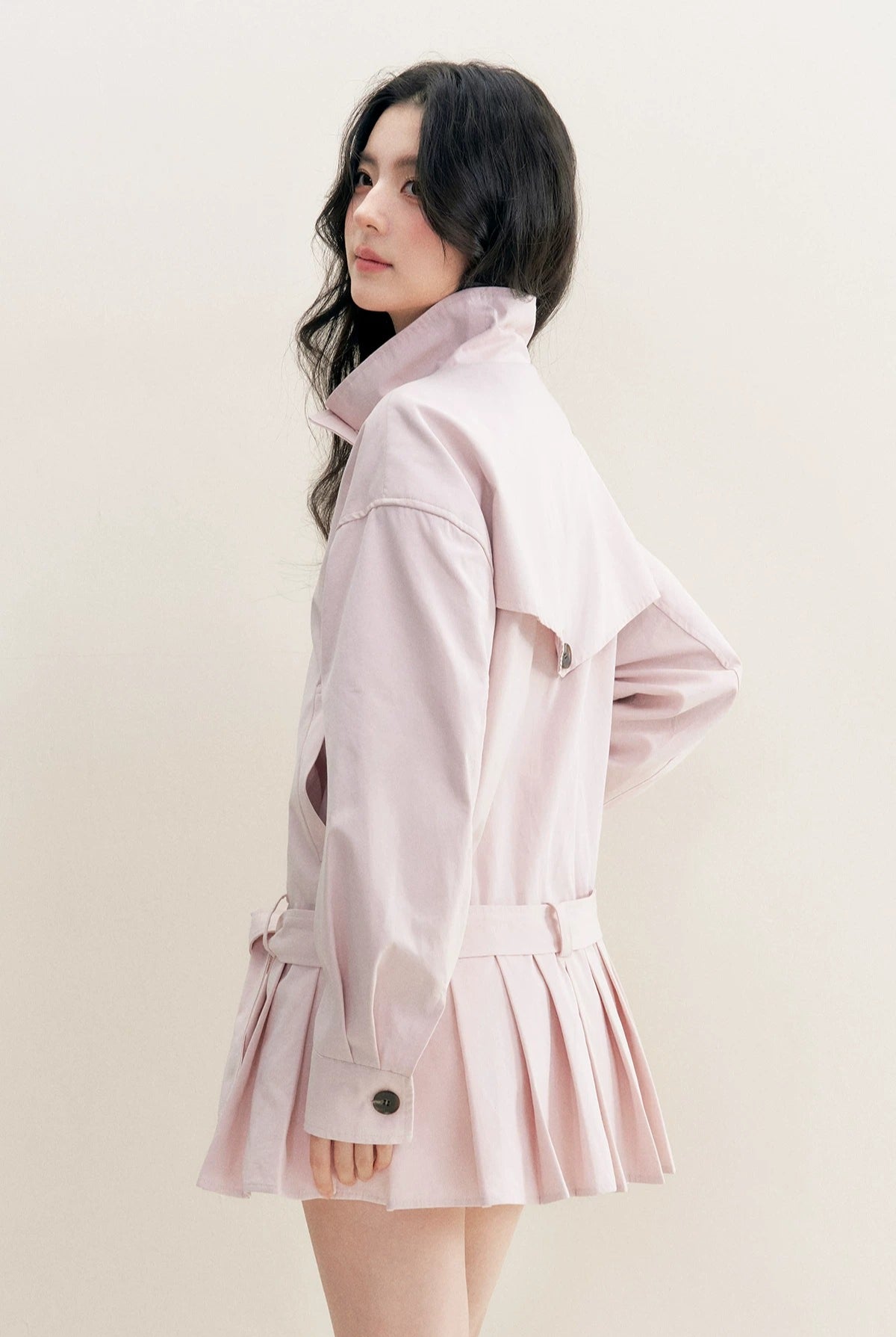Pleated Hem Belted Trench
