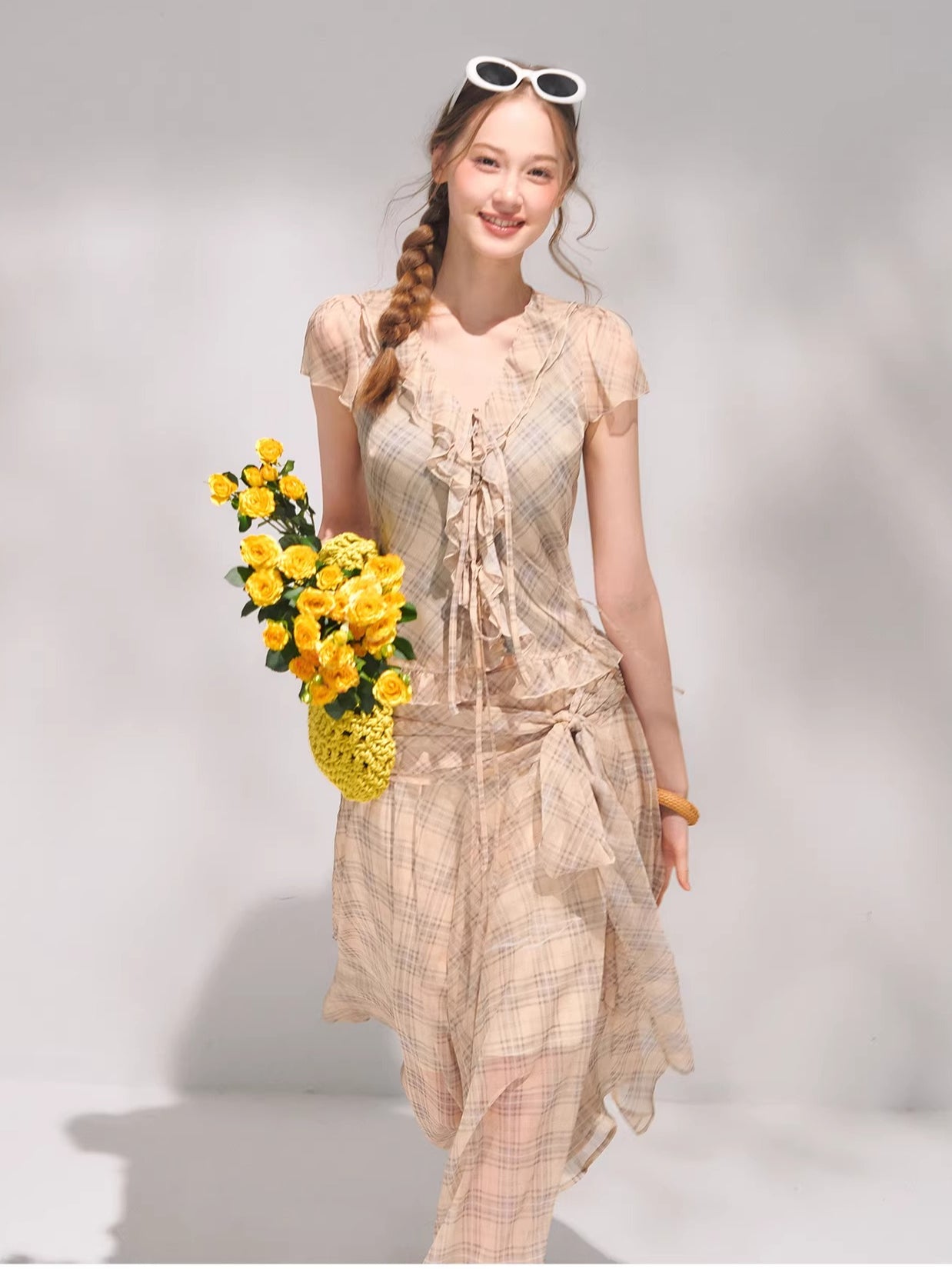 Plaid Chiffon Ruffle Set