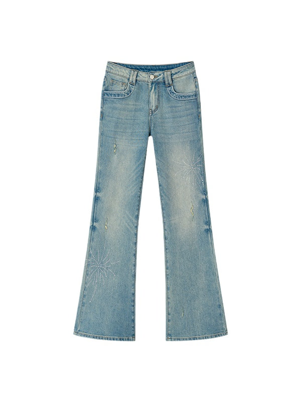 Rhinestone Firework Straight-Micro Flare Jeans