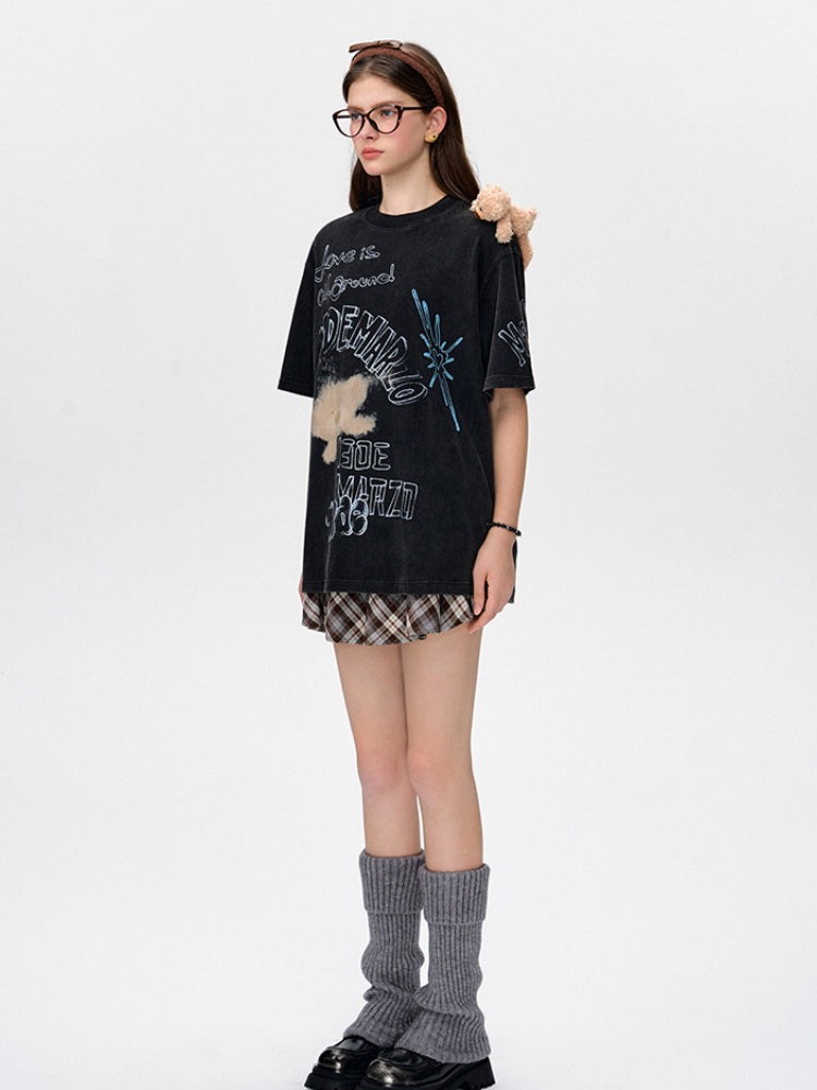 Graffiti Short Sleeve Loose Cotton T-shirt