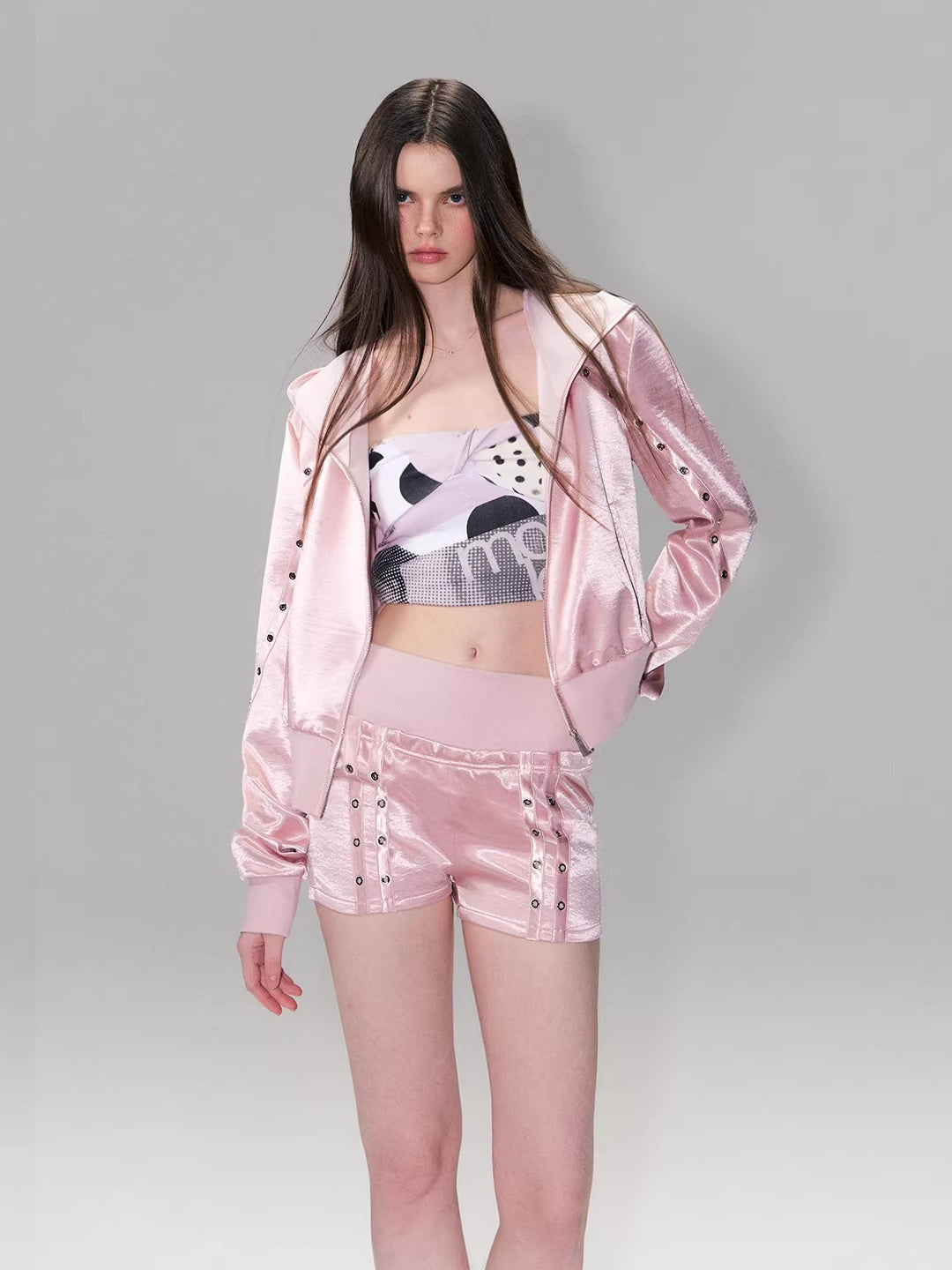 Satin Hoodie Shorts Set