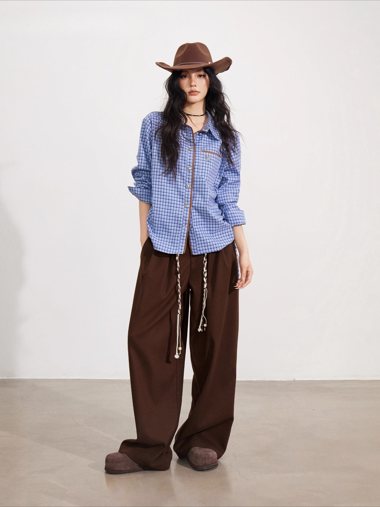 Blue Plaid Patchwork Shirt