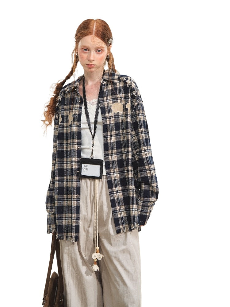 Blue & Red Fringed Plaid Shirt