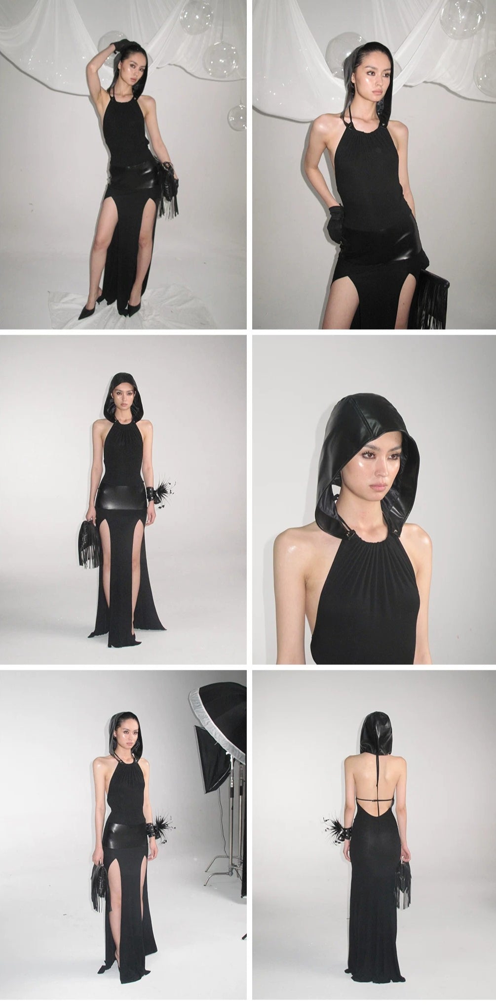 Detachable Hood Halter Maxi Dress