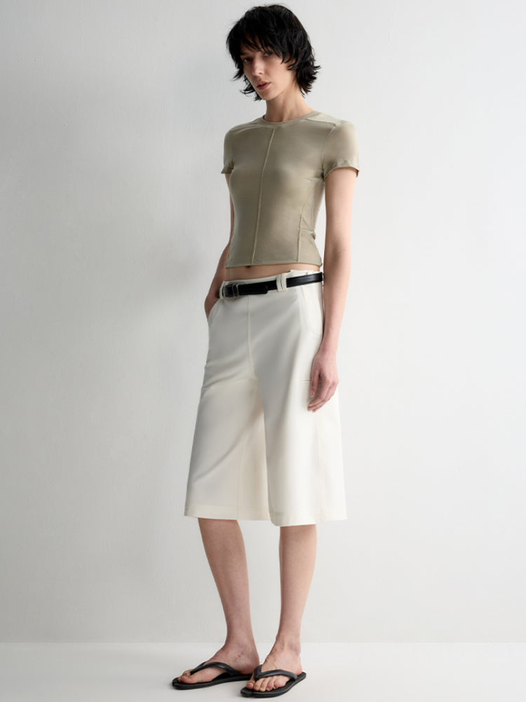 Split-Line Sheer Short Sleeve T-shirt