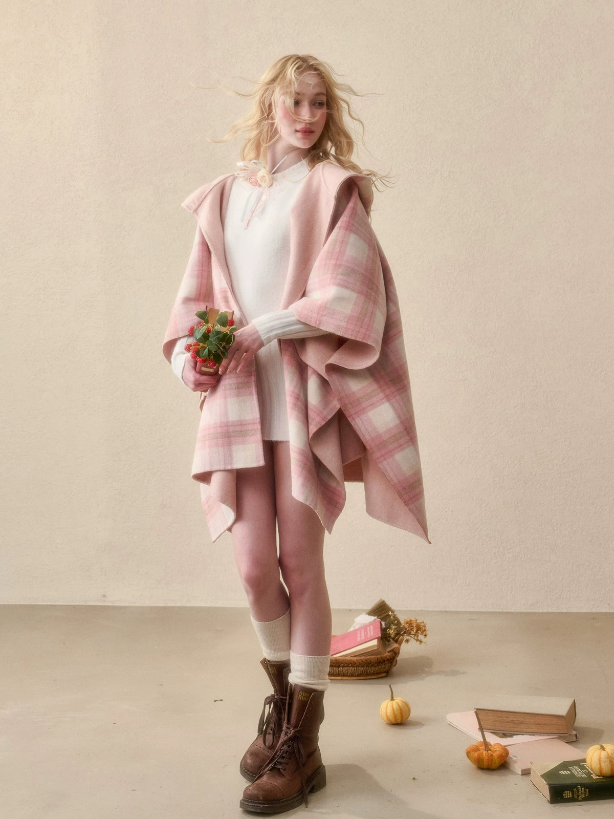 Reversible Wool Plaid Cape Jacket