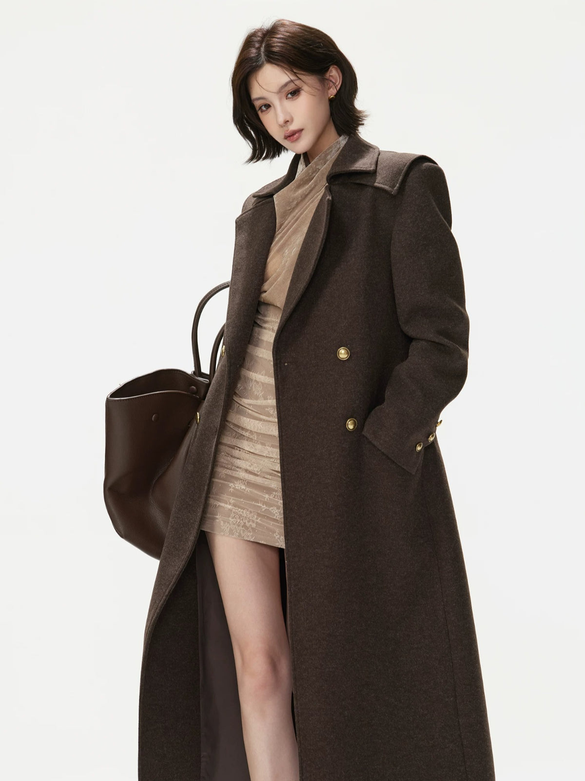 Double-Breasted Lapel Wool Long Coat