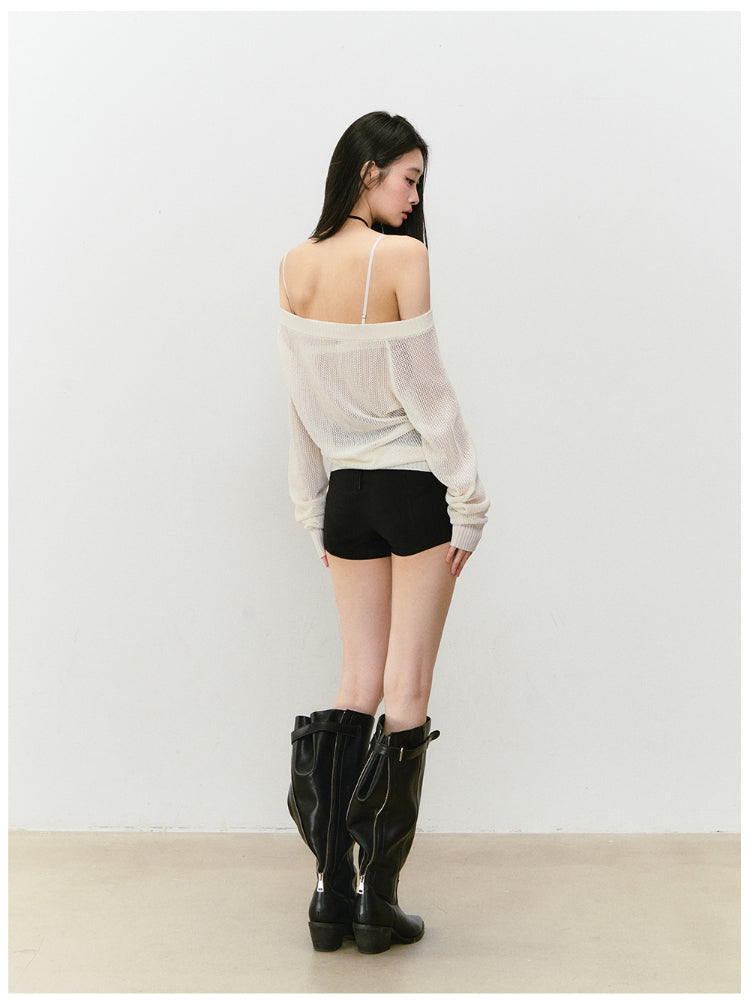 Knitted Floral Convertible Hollow-out Coat