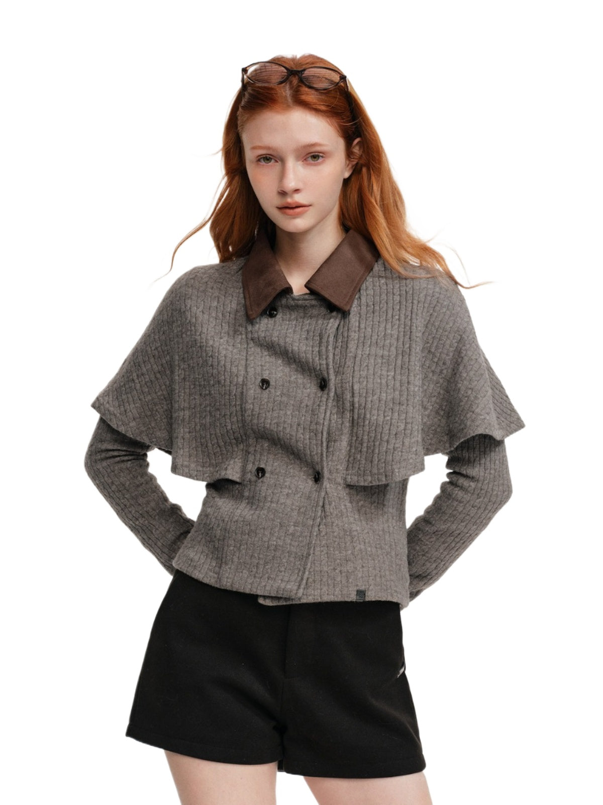 Contrast Collar Cable Knit Cape