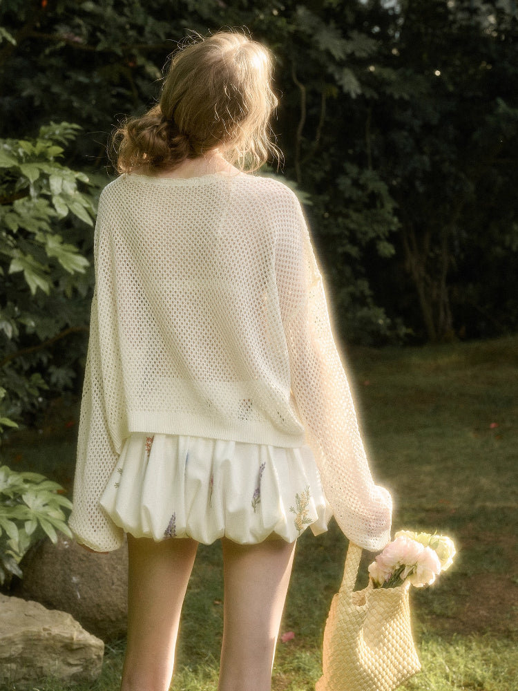 Cool Ice Silk Flower Hollow Cardigan