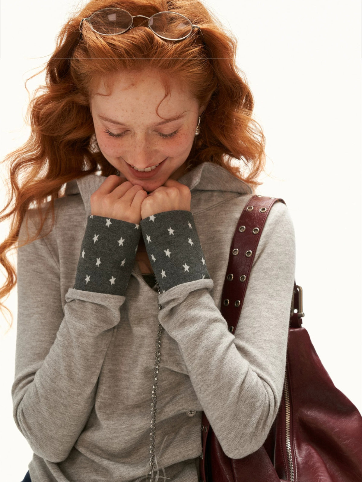 Star Pattern Layered Collar Top