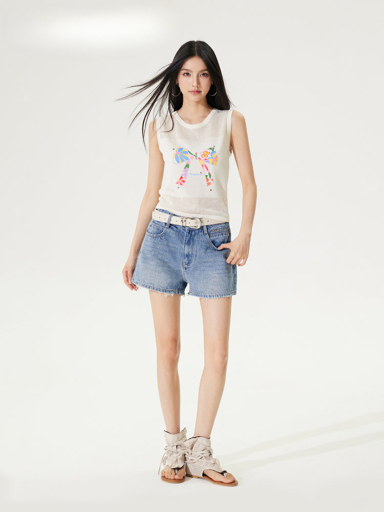 Bowknot Hollow Out Tencel Tank Top