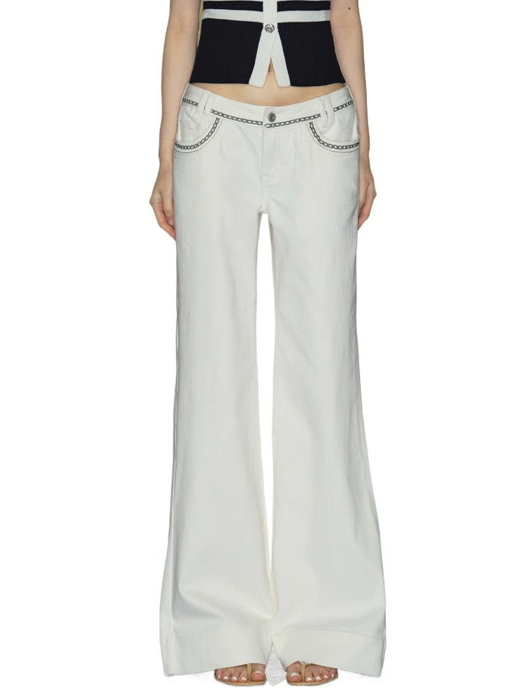 Embroidered Flare Denim Jeans