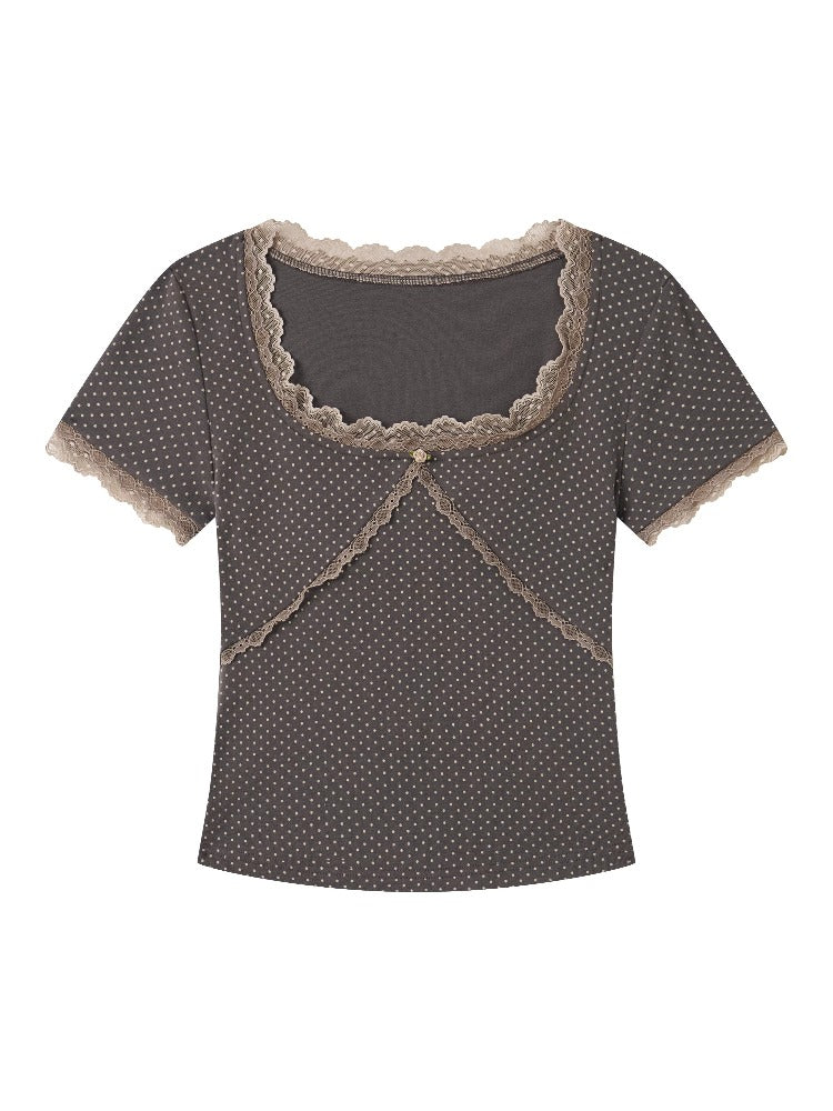 Dusty Pink Polka Dot Lace Top