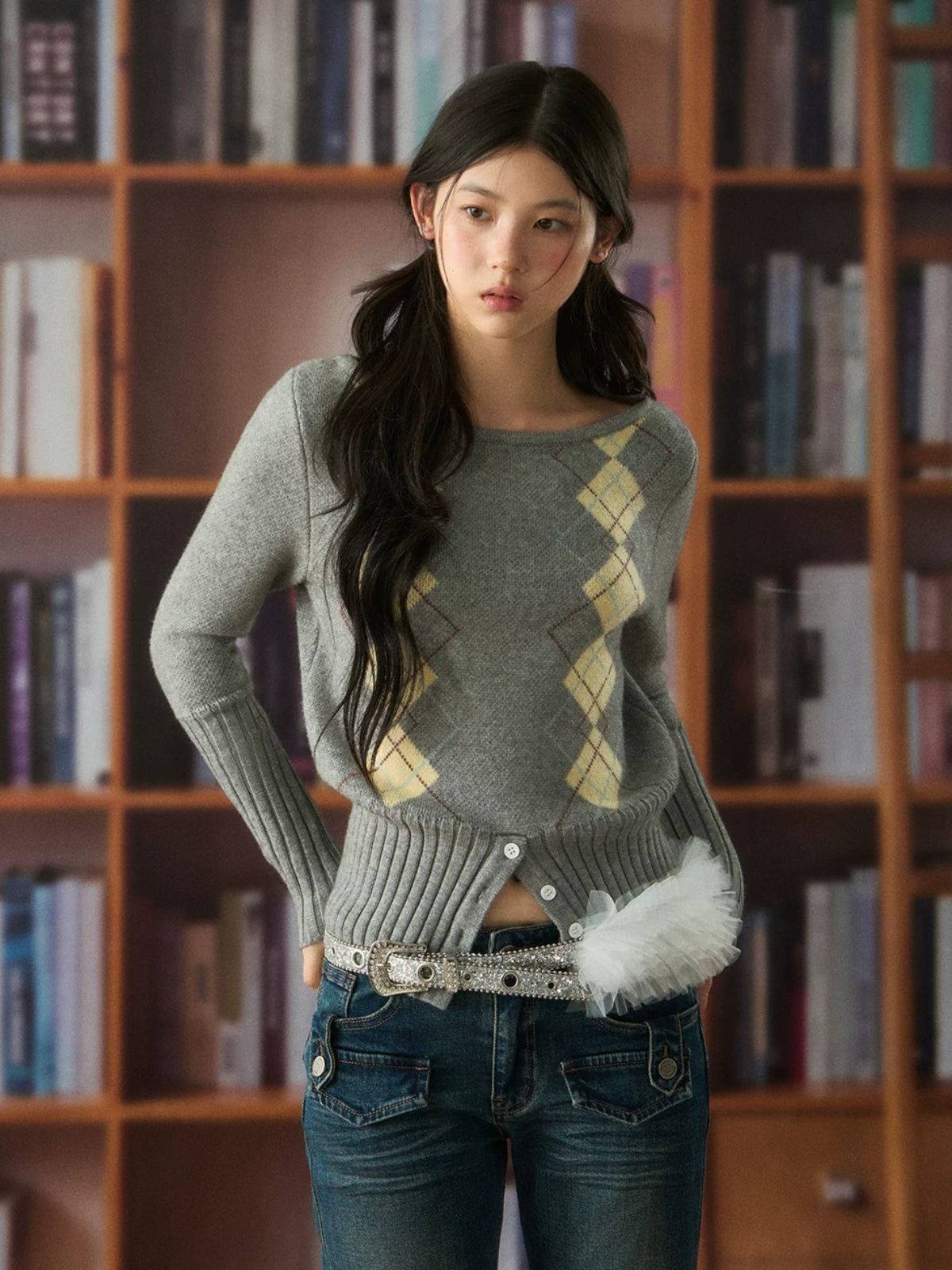Diamond Pattern Cropped Knit Top