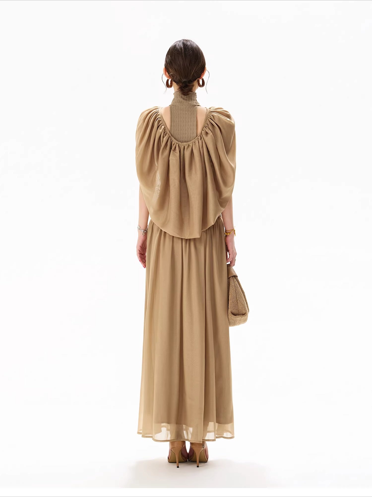 Halter Knit Chiffon Dress