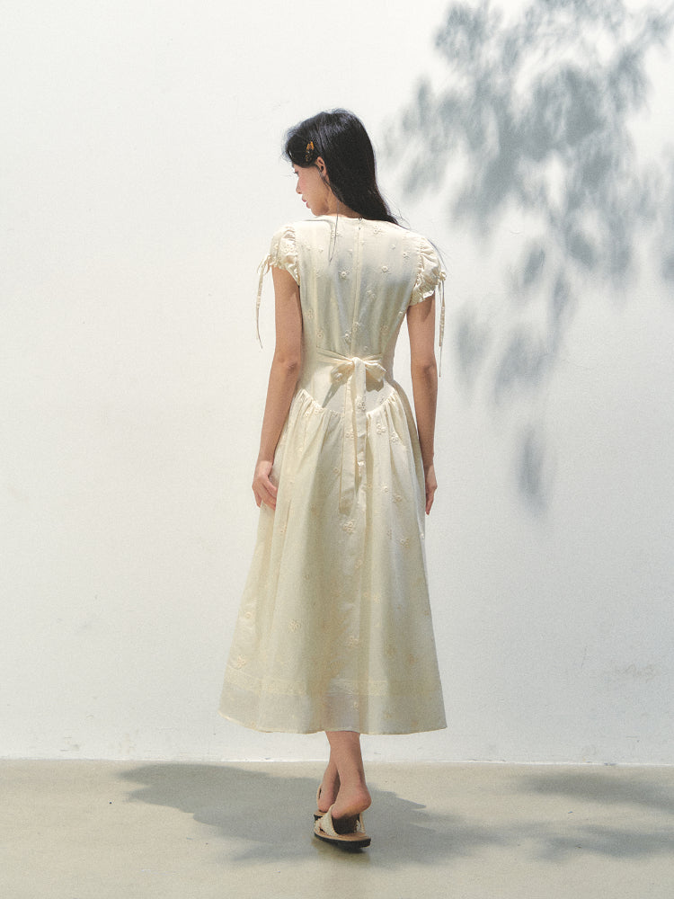 Embroidered Shirt-Collar Tea-Break Dress
