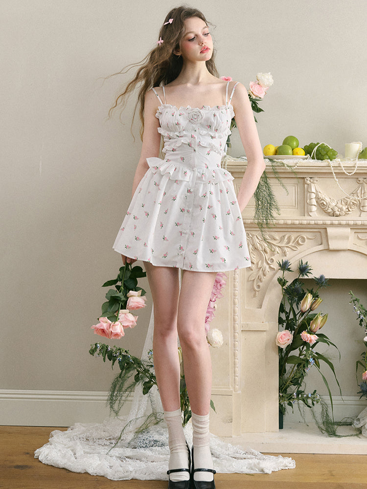 White Floral Ruffled Edge Dress