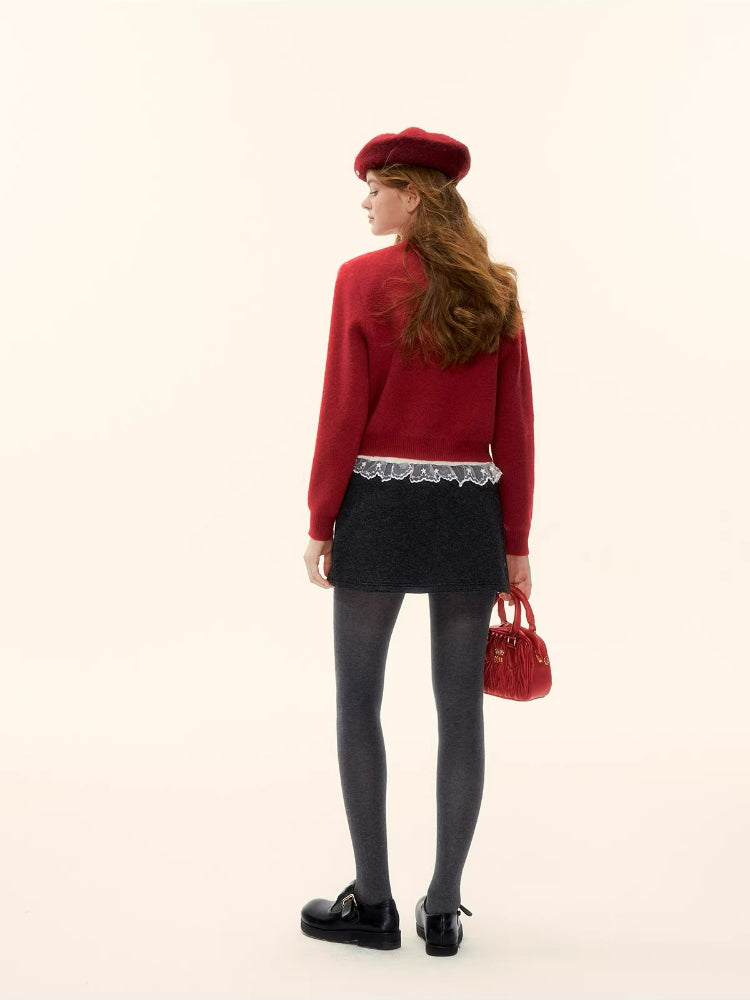 Faux-Layer Wool A-Line Skort