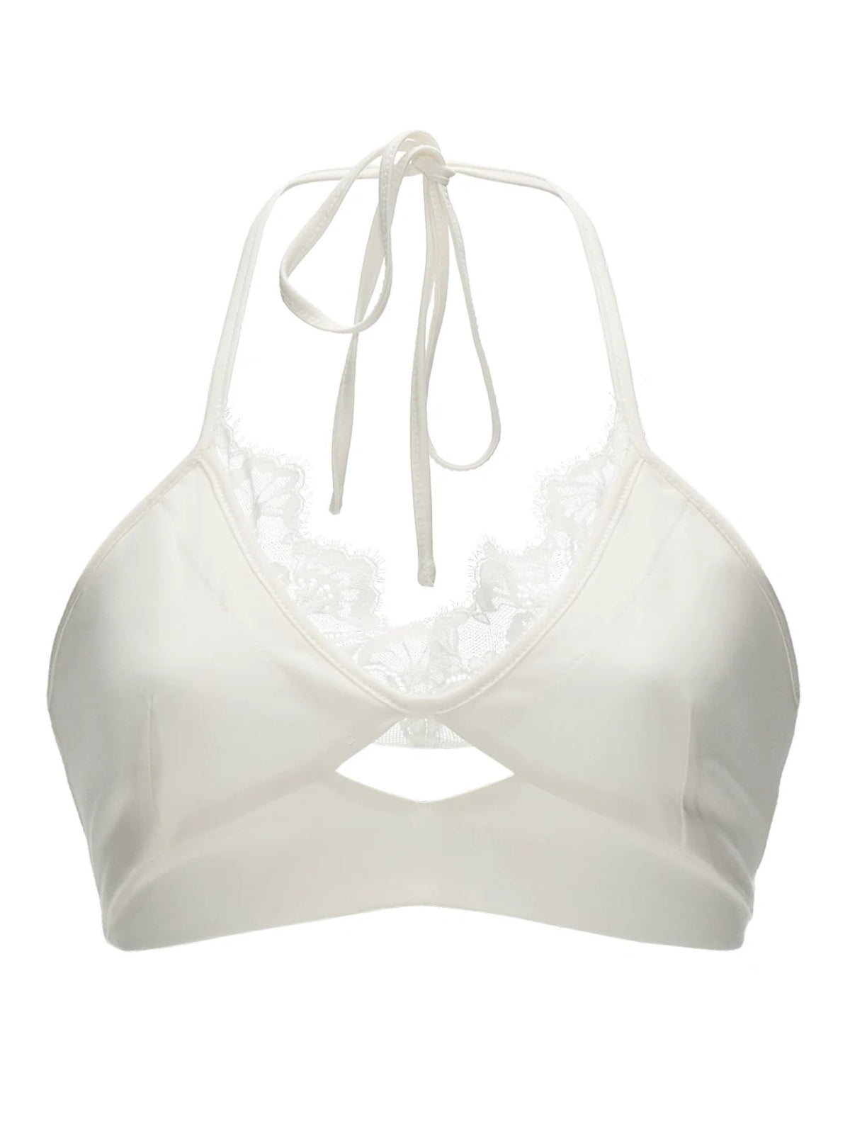White Lace Halter Tie Bralette Top