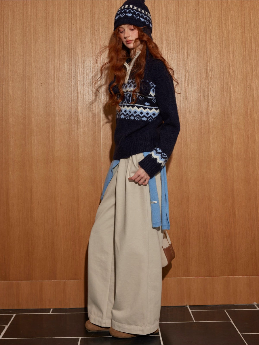 Plaid Cuff Wide-Leg Pants