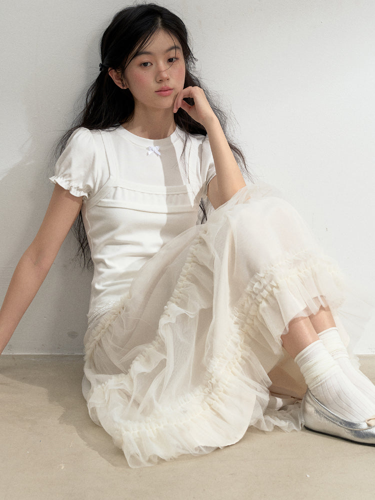 White Faux Two-piece Short-Sleeve T-shirt