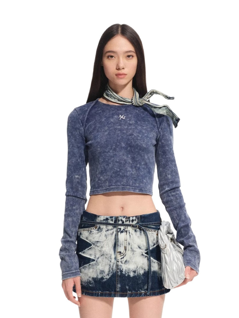 Washed Denim Long-Sleeve T-shirt