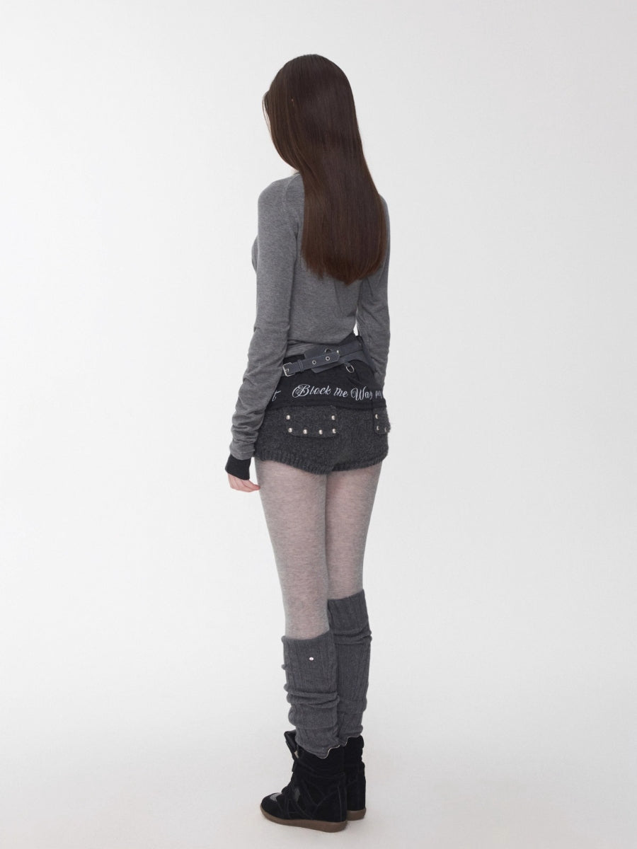 Rhinestone High Neck Raglan Knit Top