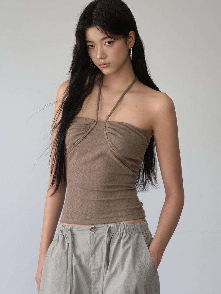 Pleated Rope-Hanging Fitted Bandeau