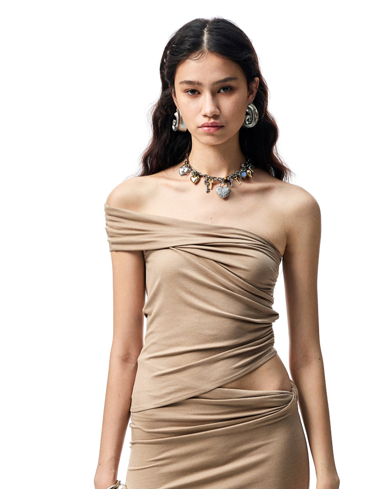 Irregular Multi-Wear Ruched Acetate T-Shirt