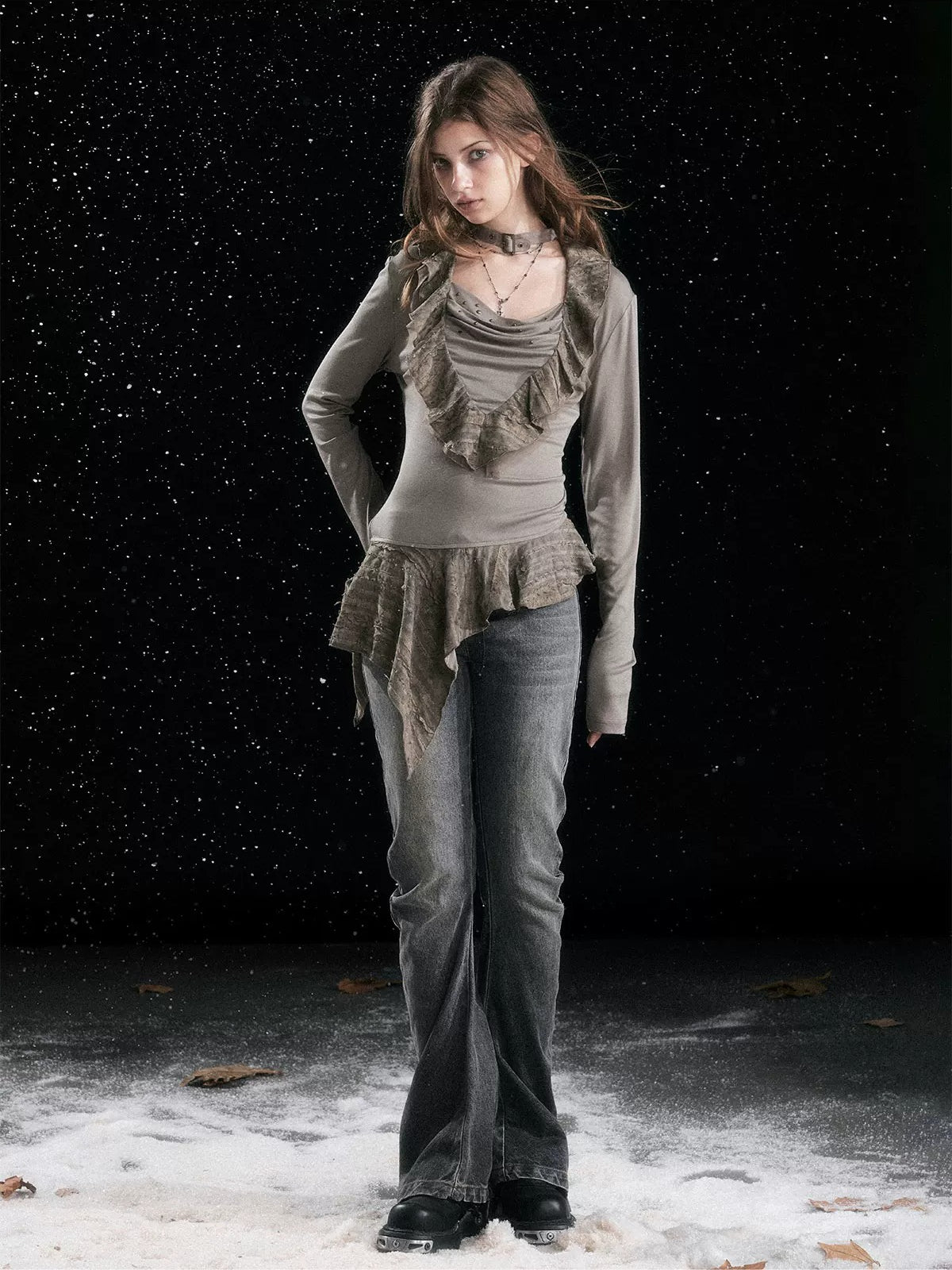 Sweet Ruffle Asymmetric Tencel Top
