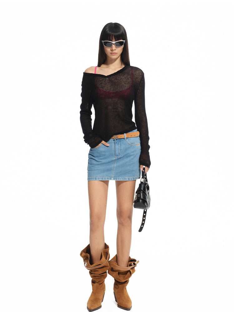 Alpaca Irregular Thin Long-sleeve Top