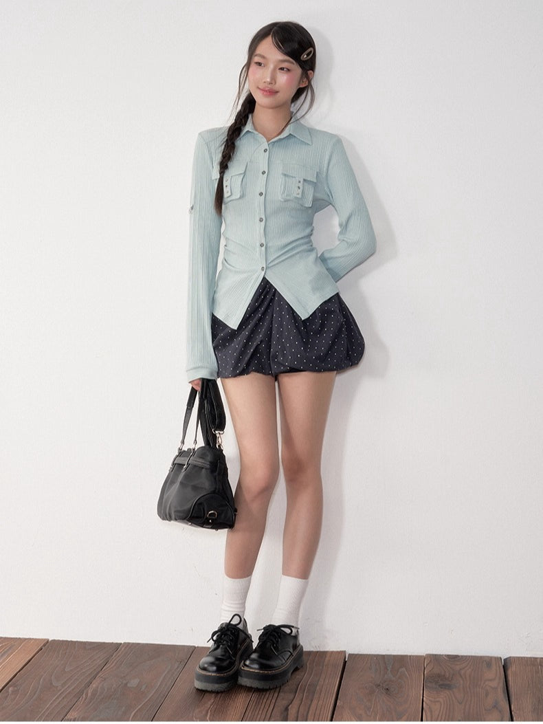 Striped Fitted Cinched-waist Shirt