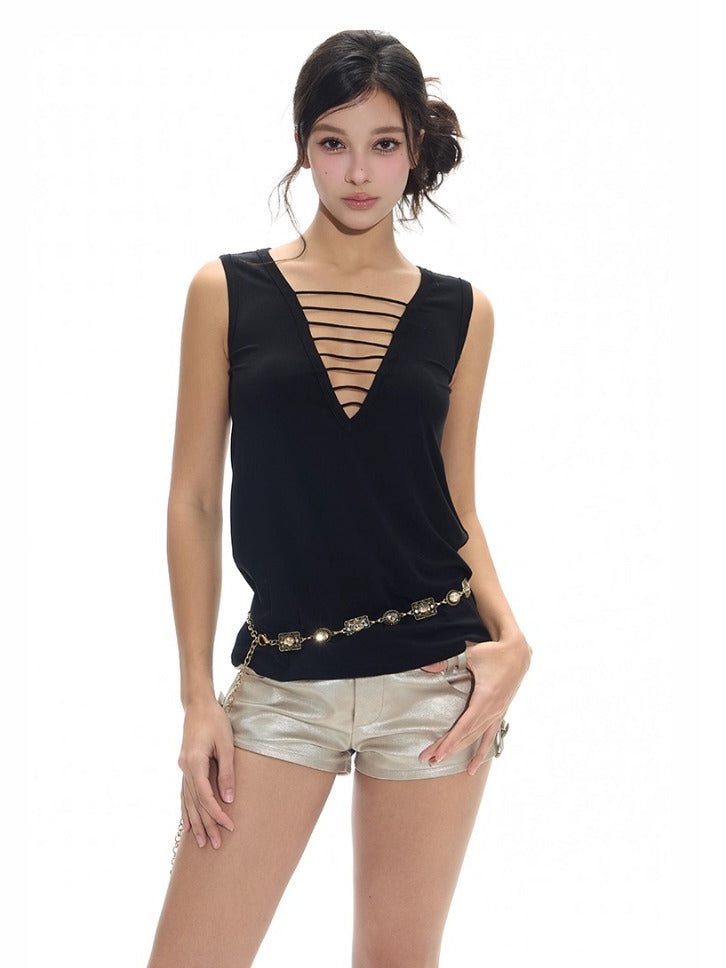 Deep V-neck Cutout Tank Top
