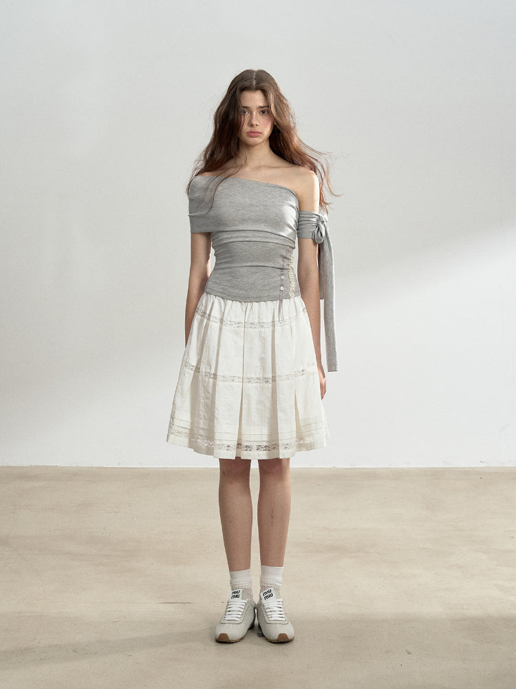 Diagonal Strap Off-shoulder T-shirt