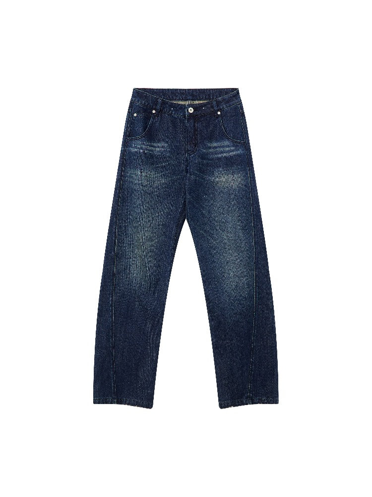 Vintage Washed Panel Straight Jeans