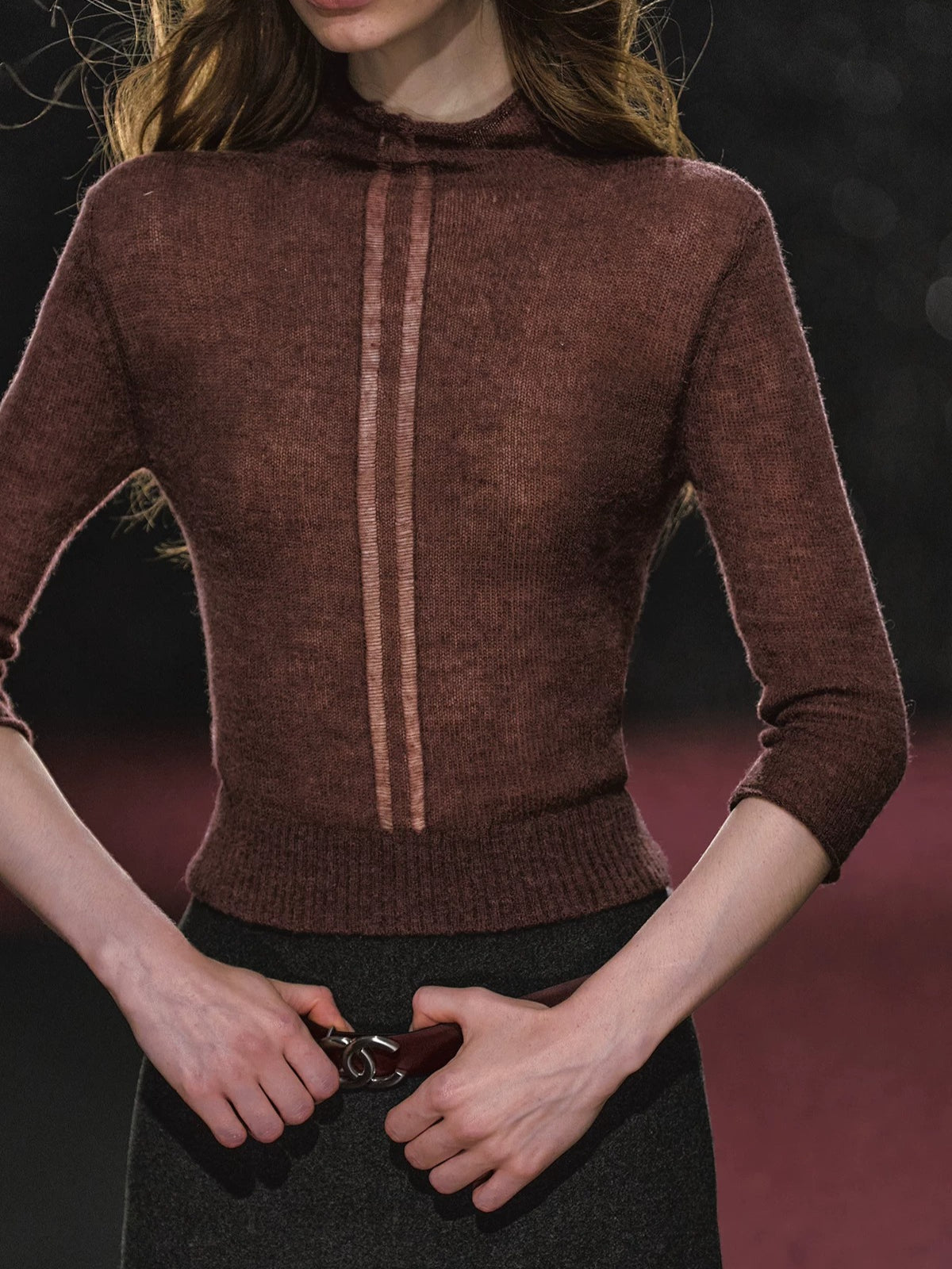 High Neck Knit Seven Sleeve Top