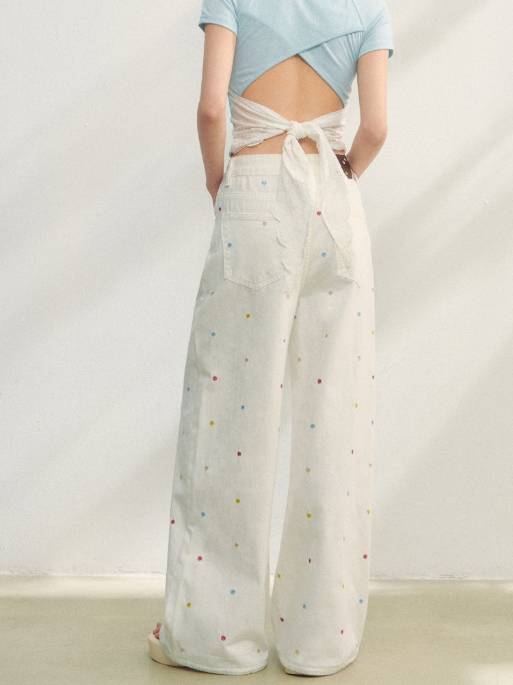 Colorful Floral Embroidered Straight-Leg Jeans