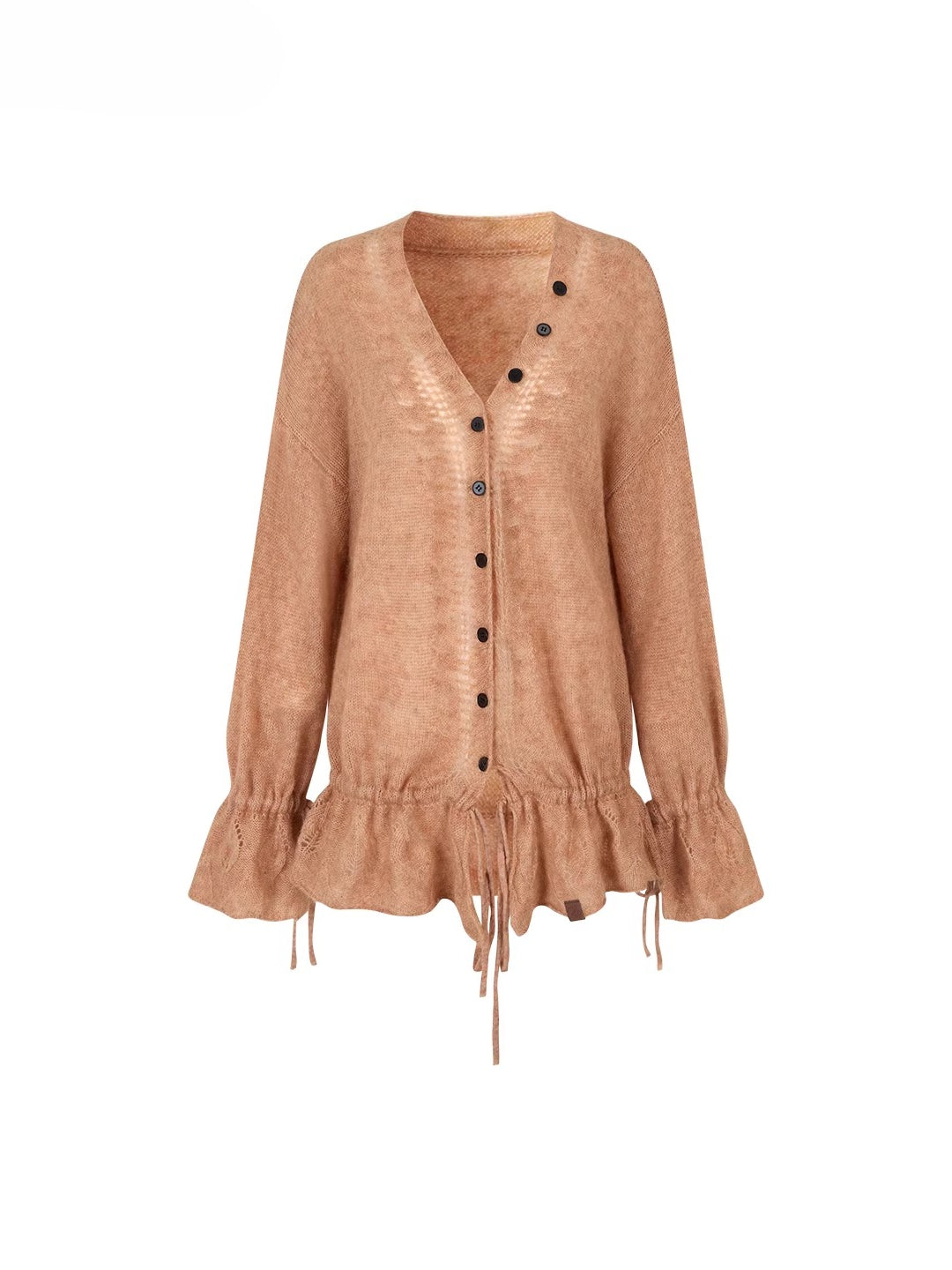 Brown & Off-white Drawstring Knit Cardigan