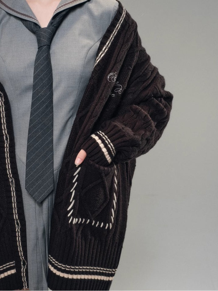 V-neck Embroidered Knit Cardigan