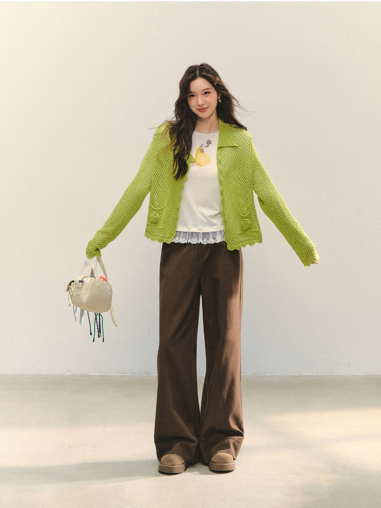 Hollow-out 3D Flower Crochet Lapel Cardigan
