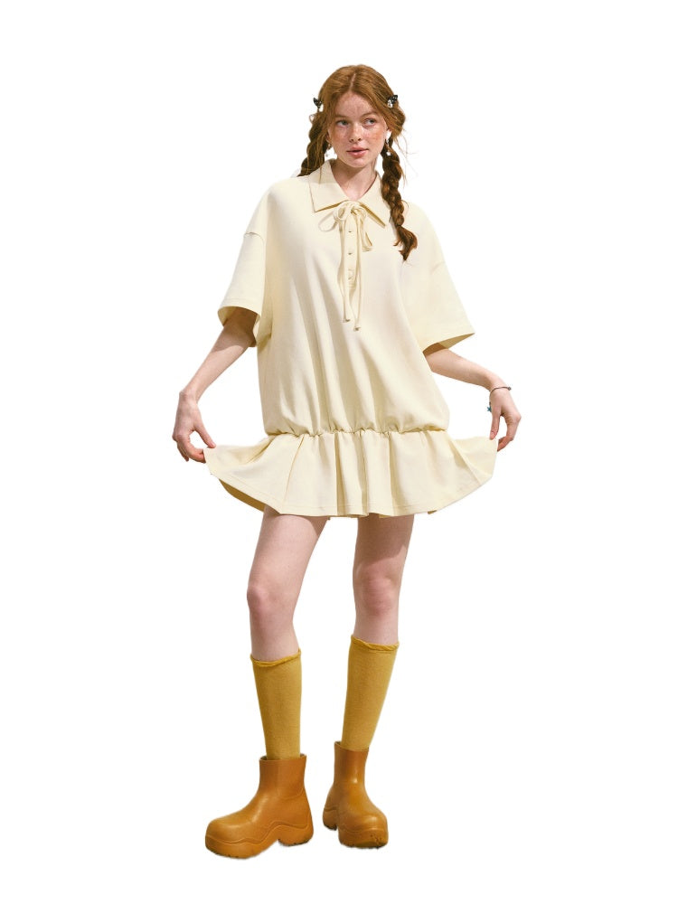 Bowknot Pleated Short-sleeved Dress