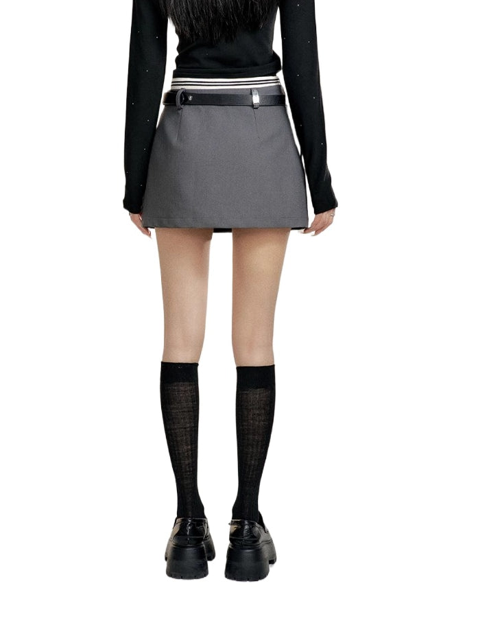 High-Waisted Color-Blocked A-Line Skirt
