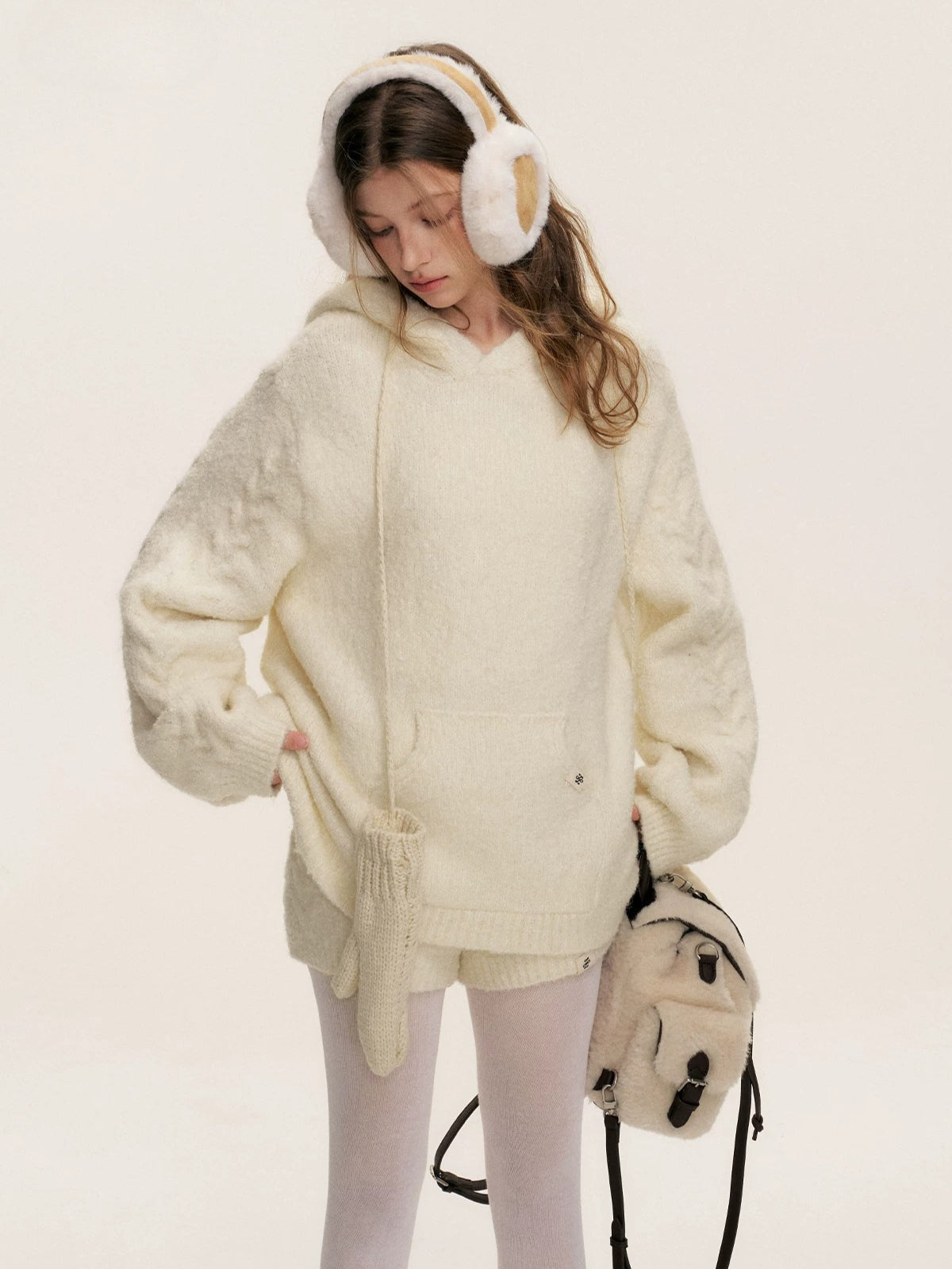 Bouclé Cable Knit Hooded & Shorts Set
