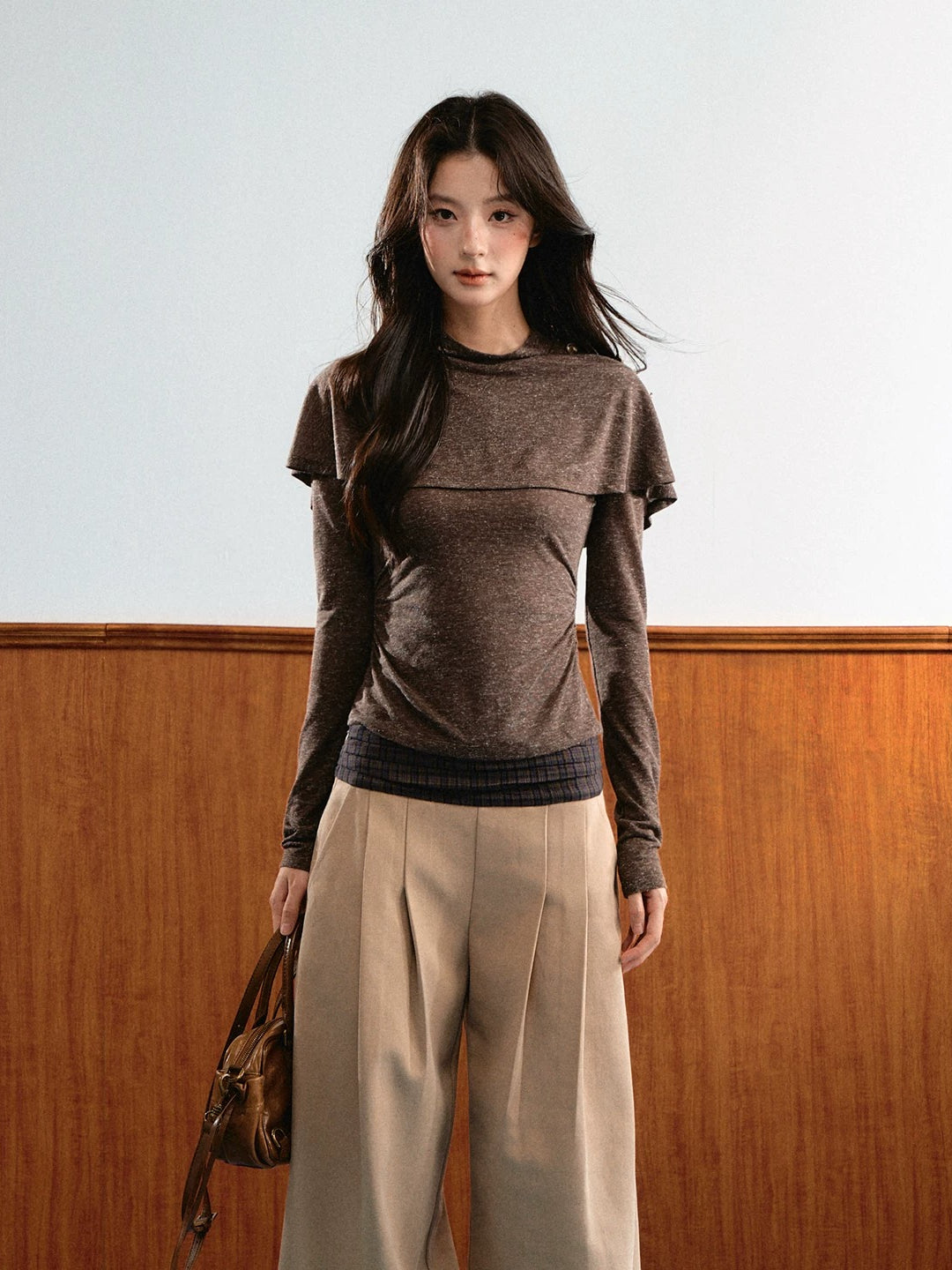 Layered Collar Ruched Knit Top