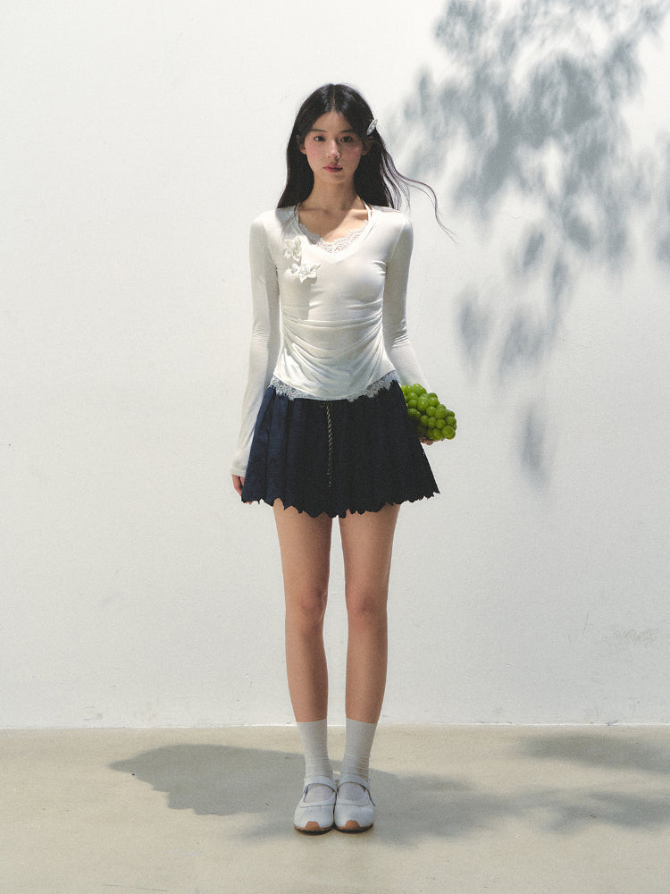 Embroidered Elastic Waist Skirt