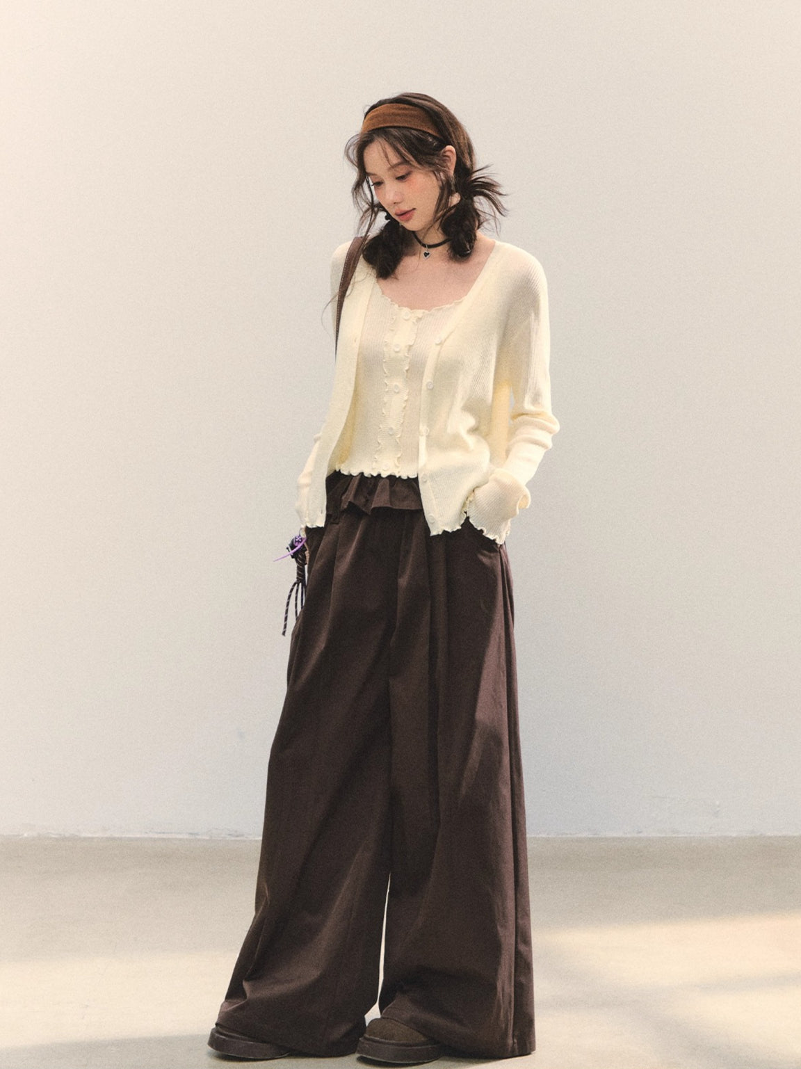 Lettuce-Edge Cardigan & Camisole Set