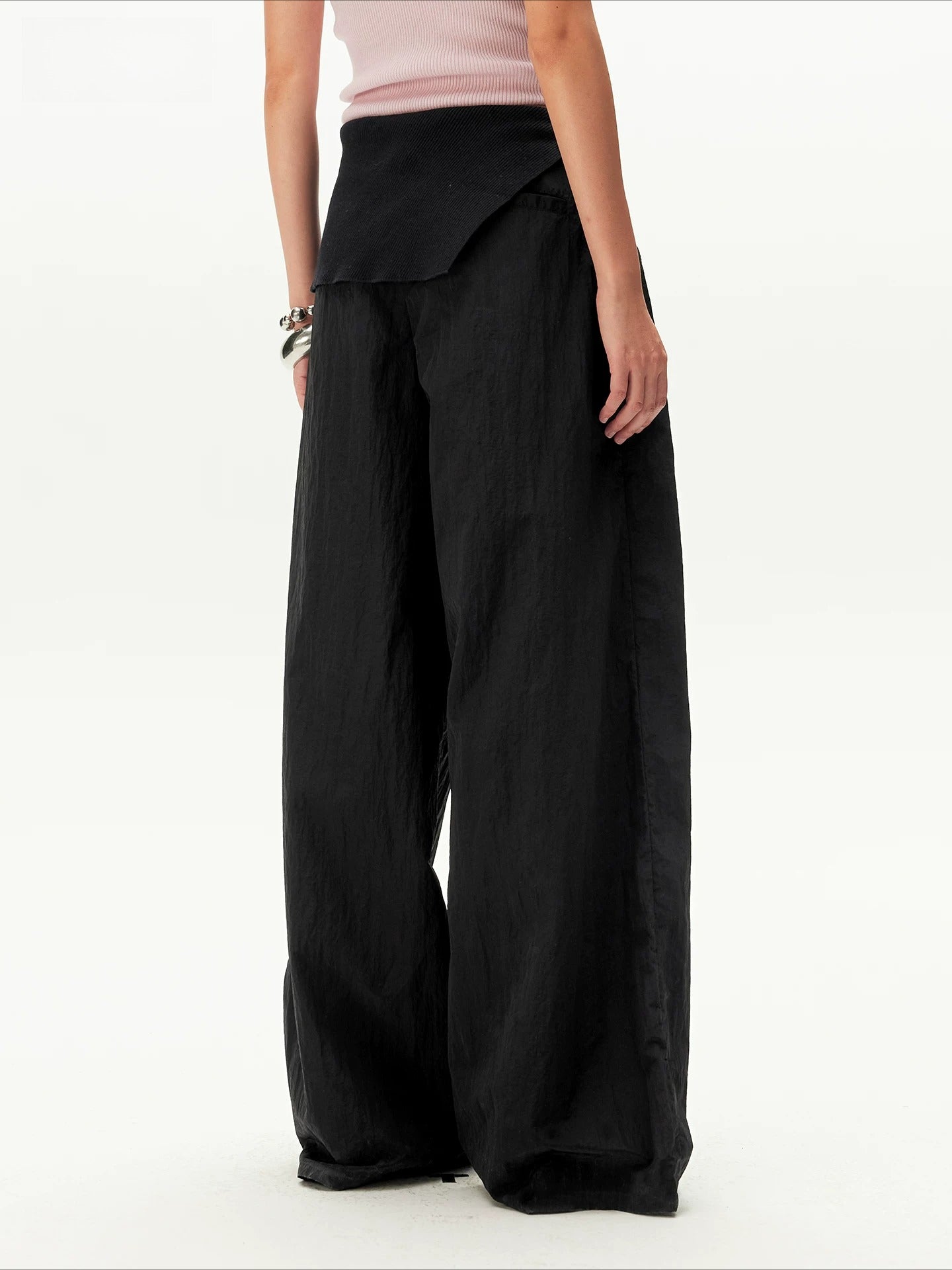 Asymmetric Panel Wide-Leg Knit Pants